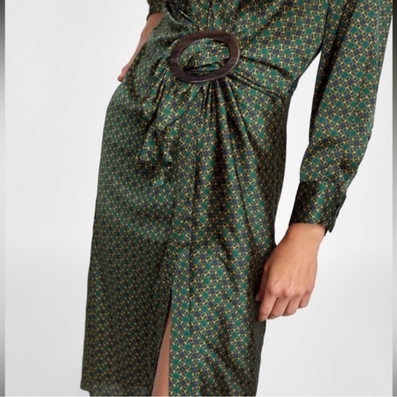 ZARA Silky Draped Chain Print Dress - Picture 2 of 4